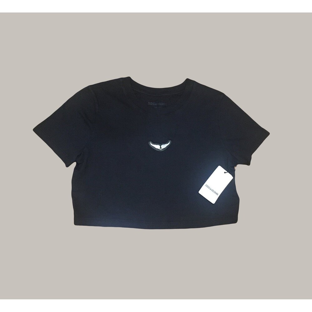 Zadig and Voltaire SMALL Carly wings black cropped T-shirt size top Org $145